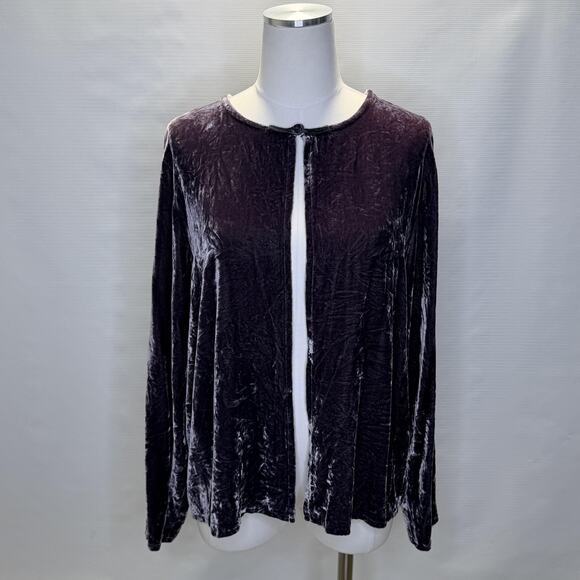 Eileen Fisher Cardigan Womens Medium Purple Crushed Velvet Silk Blend Open Front - Picture 1 of 10
